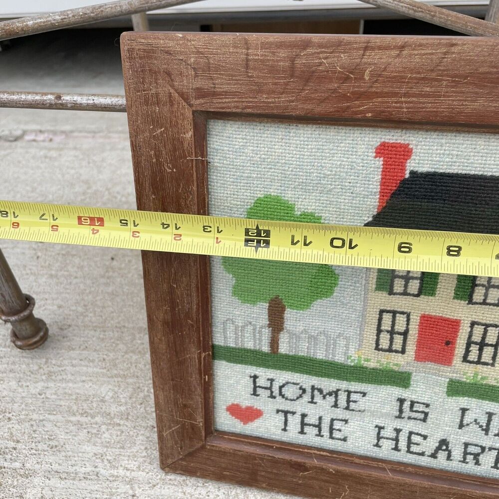 VTG Framed Hand Cross Stitched Needlepoint “Home is Where The Heart Is” 13x15 LN - Picture 2 of 4